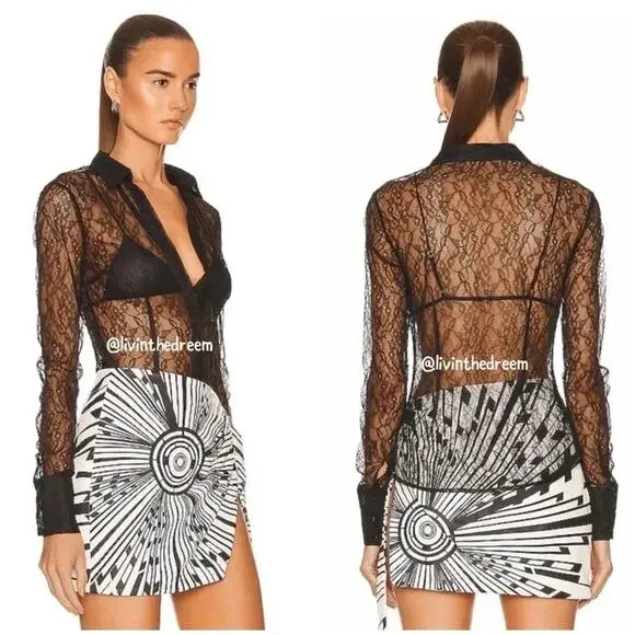 LAQUAN SMITH Lace Button Down Shirt SZ L $495 - Picture 1 of 16